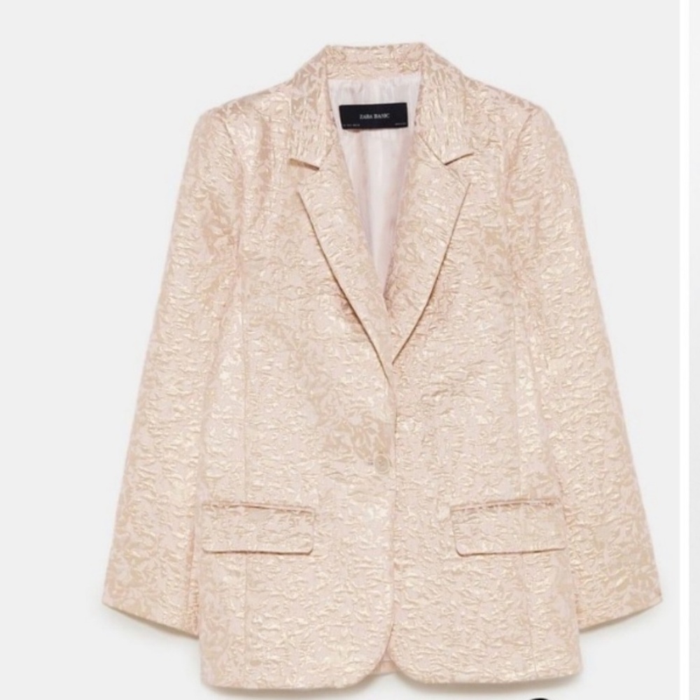 Zara Gold Blush Oversized Jacquard Blazer XS
